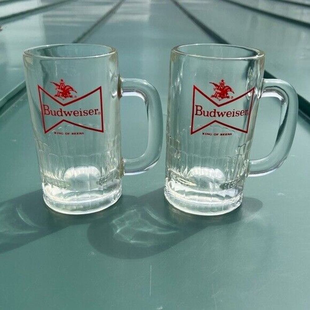 Set of 2 Budweiser kings of Beer Heavy thick glass beer mugs